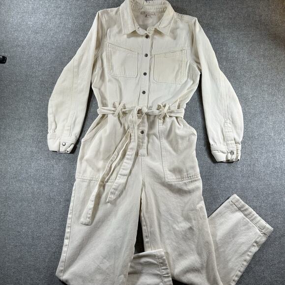 Skies Are Blue Pants - Skies Are Blue White Denim Long Sleeve Jumpsuit Size S